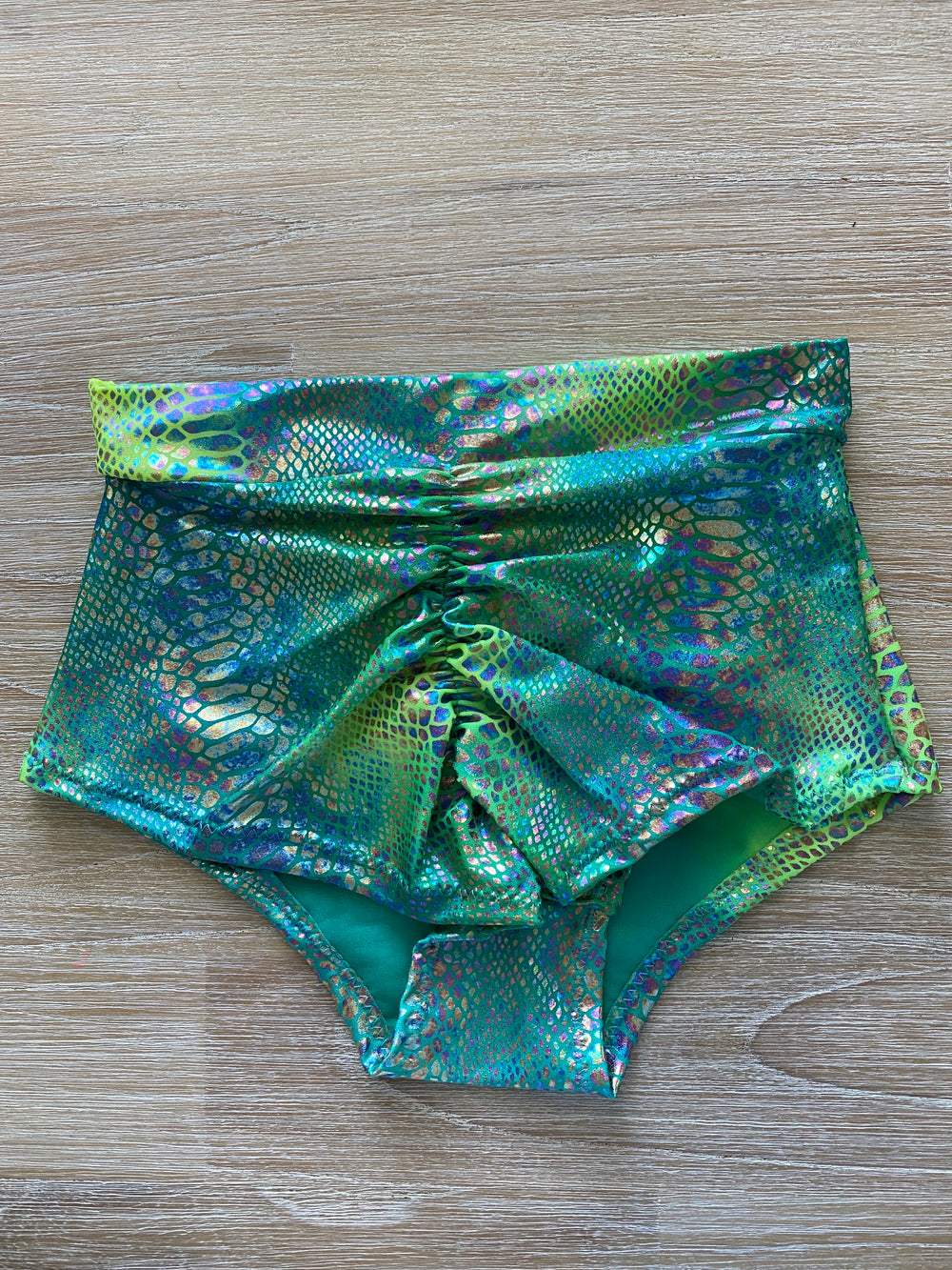 Cheeky Bums Peachy Green Holographic Snakeskin